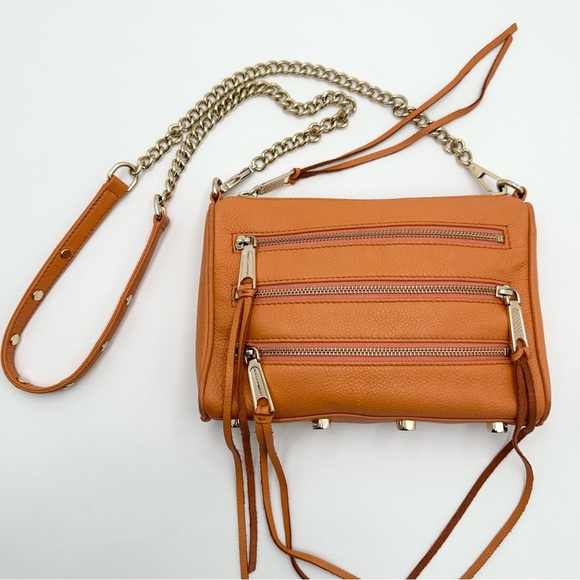 Rebecca Minkoff Leather Multi Zipper Small Crossbody Bag Orange Leather - Picture 1 of 13